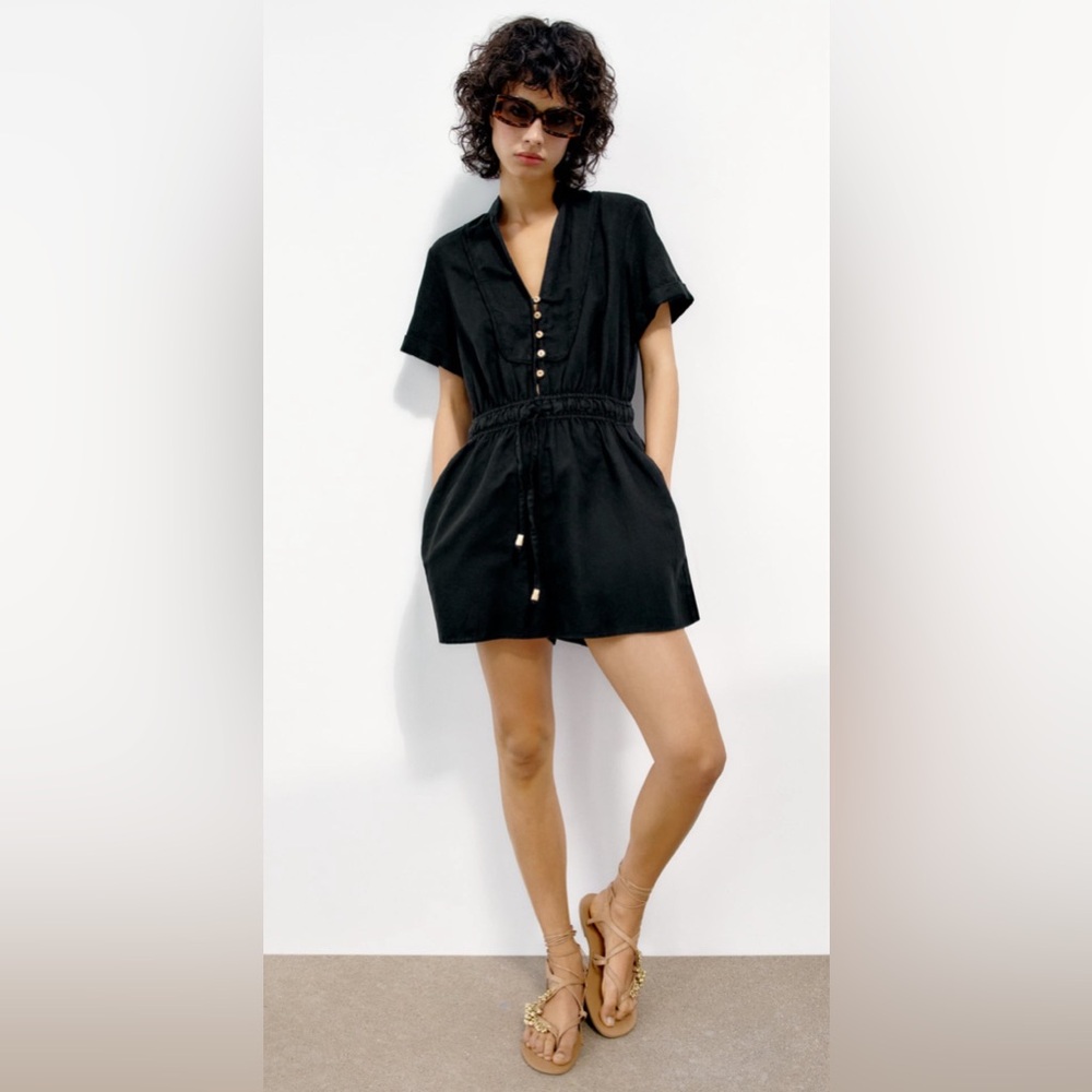 Zara linen romper size small black